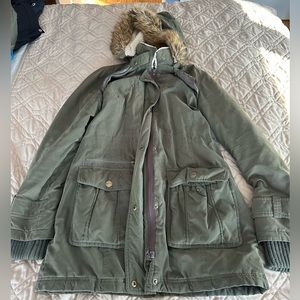 DKNY Women’s Green Hooded Parka Jacket - Small